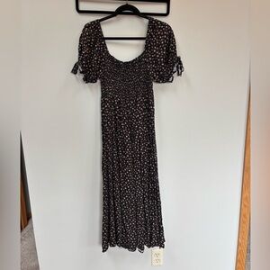 Rylee + Cru Black Floral Smocked Maxi Dress with Puff Sleeves